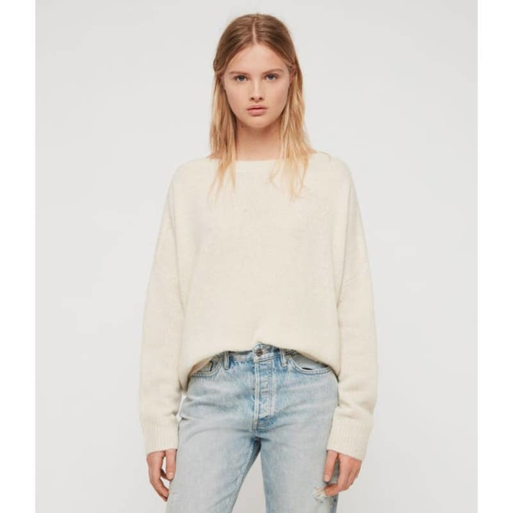 ALLSAINTS Aris Alpaca Wool Knit Boatneck Pullover Sweater M Chalk